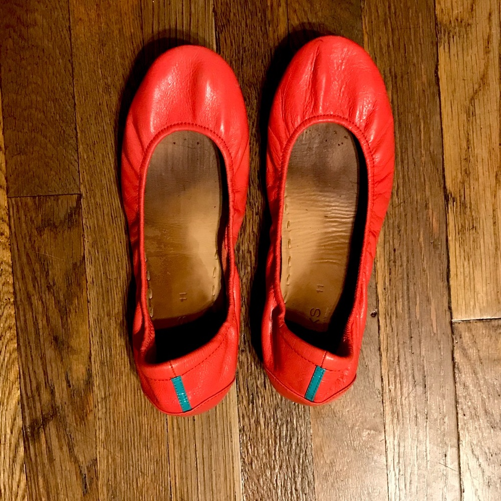 Tieks in poppy. Soles are in great condition with minor marks on the heels